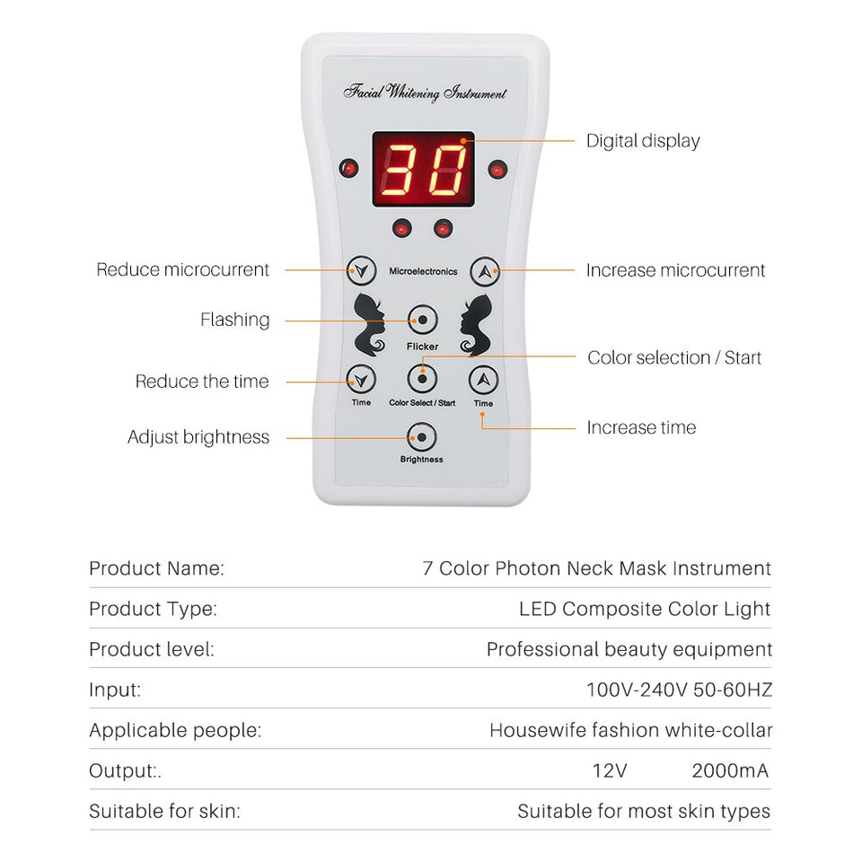 LED FACIAL MASK THERAPY 7 COLORS FACE MASK MACHINE PHOTON THERAPY LIGHT SKIN CARE WRINKLE ACNE REMOVAL FACE BEAUTY FOR HOME USE