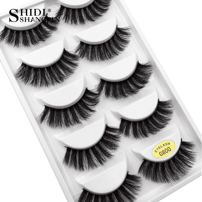 5 PAIRS EYELASHES 3D MINK LASHES NATURAL LONG